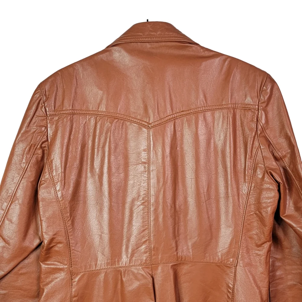 Sheplers Vintage Western Wear Genuine Leather Vented Mod Length Brwon Jacket 40 - Picture 10 of 16